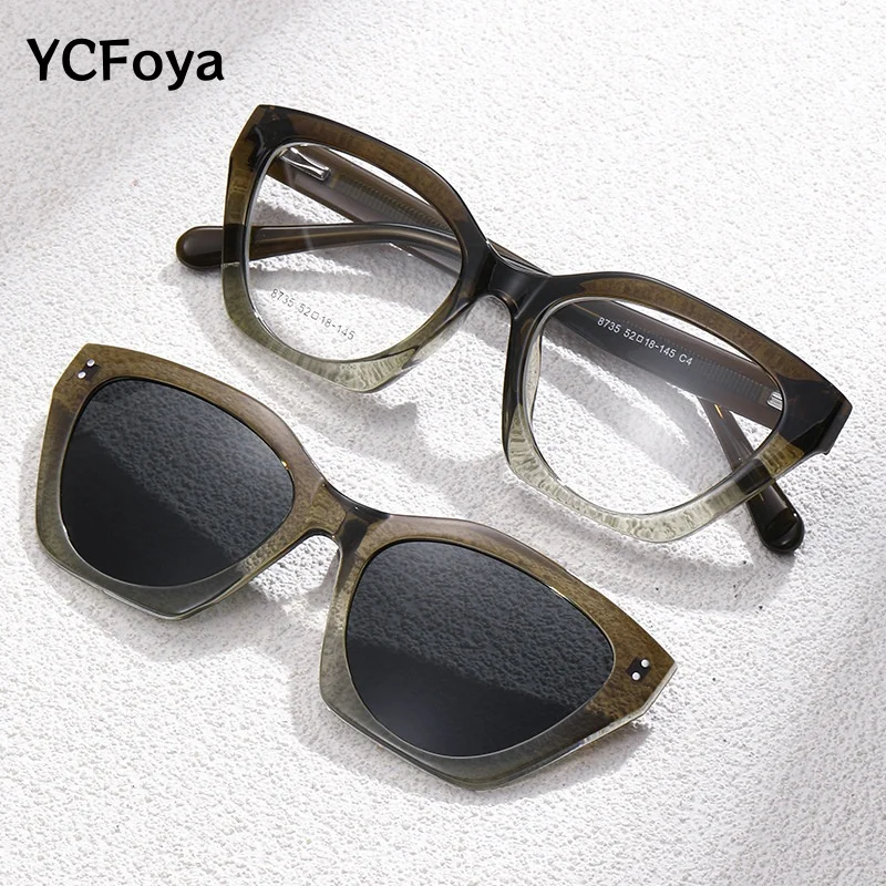

Cat-eye Magnetic Clip TR90 Glasses Frame Ultralight Clip On Polarzied Sunglasses Women Optical Prescription Eyeglasses 8735