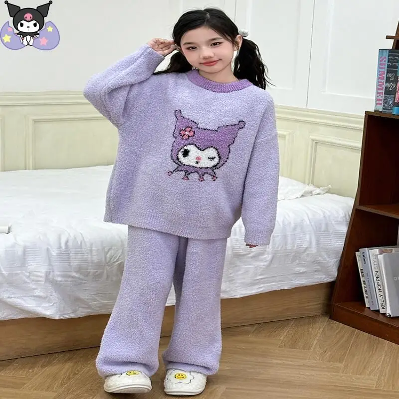 

Sanrio Hello Kitty Kawaii Kids Pjs Set Y2K Anime Children's Clothing Autumn Winter Cute Comfortable Flannel Pajama Set Sleepwear