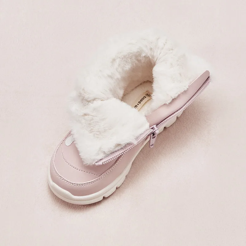 Dave Bella Winter Children Boots For Little Girls Fashion Girl\'s Pink Boots Plush Fur Warm Cotton Kid Shoes DB4242055