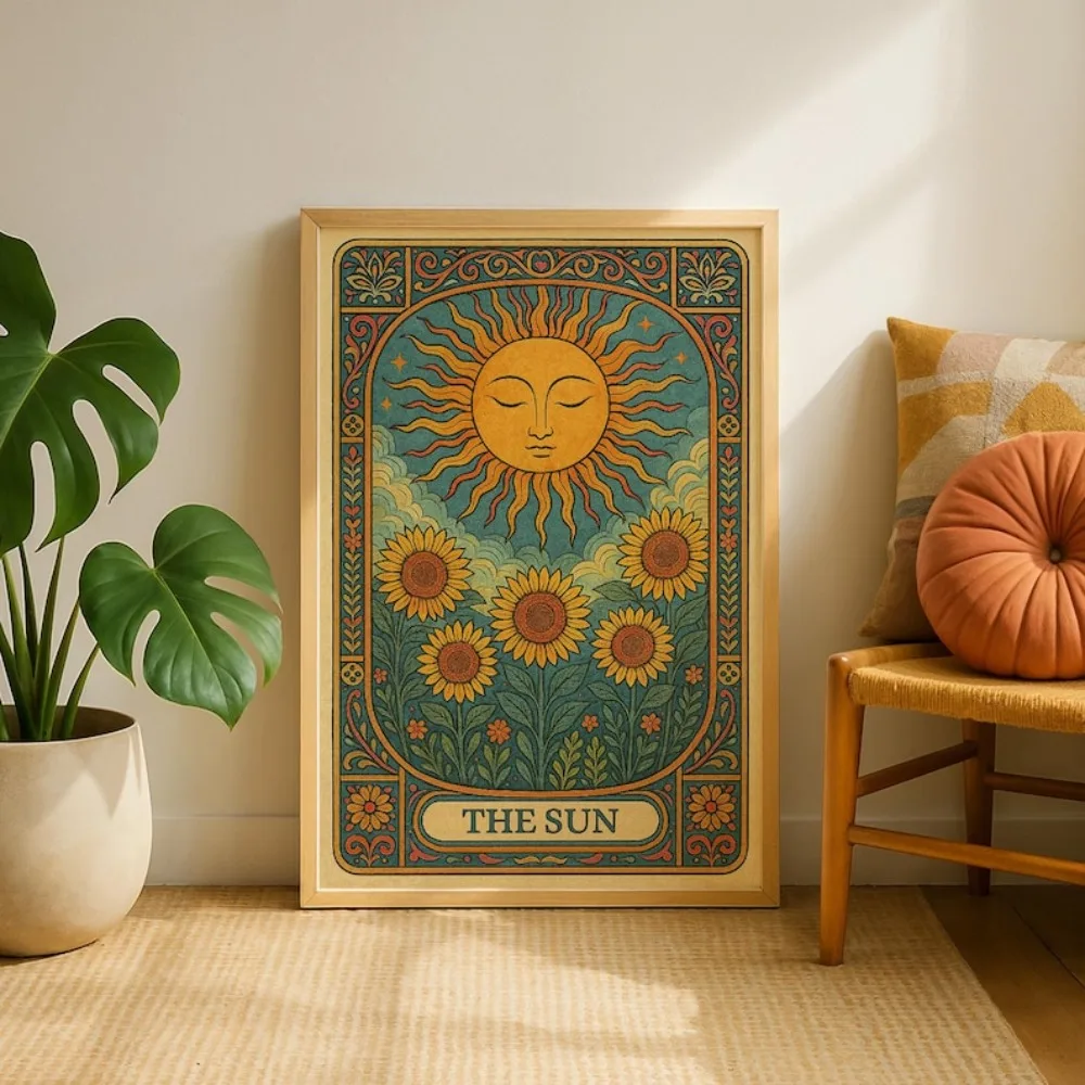 Frameless Art Nouveau Tarot Card Prints,Sun,Moon,Stars,Digital Download,Simple Ramadan Poster,Living Room Bedroom Decoration