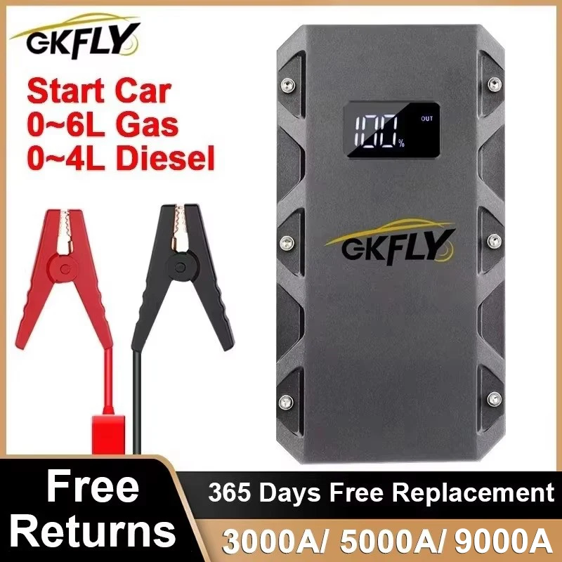 GKFLY 3000A/5000A/9000A Super Mocne Urządzenie Rozruchowe 12V Starter Samochodowy Power Bank Ładowarka Samochodowa Do Akumulatora Samochodowego Booster Buster