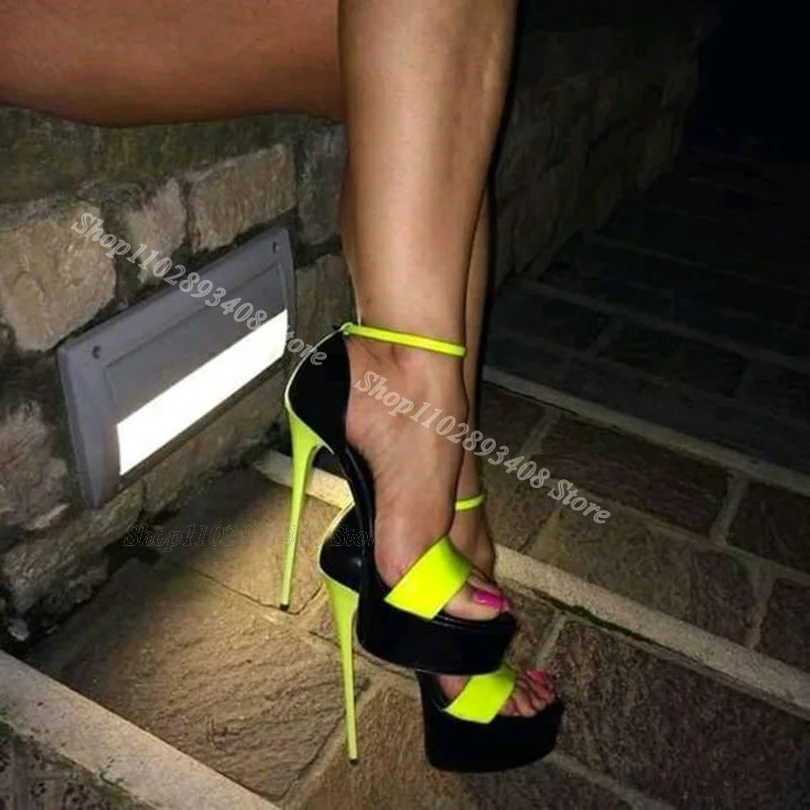 

Platform Cover Heels Stiletto Sandals Ankle Buckle Patent Leather Summer Women Party Dress Women Sandals Zapatos Para Mujere