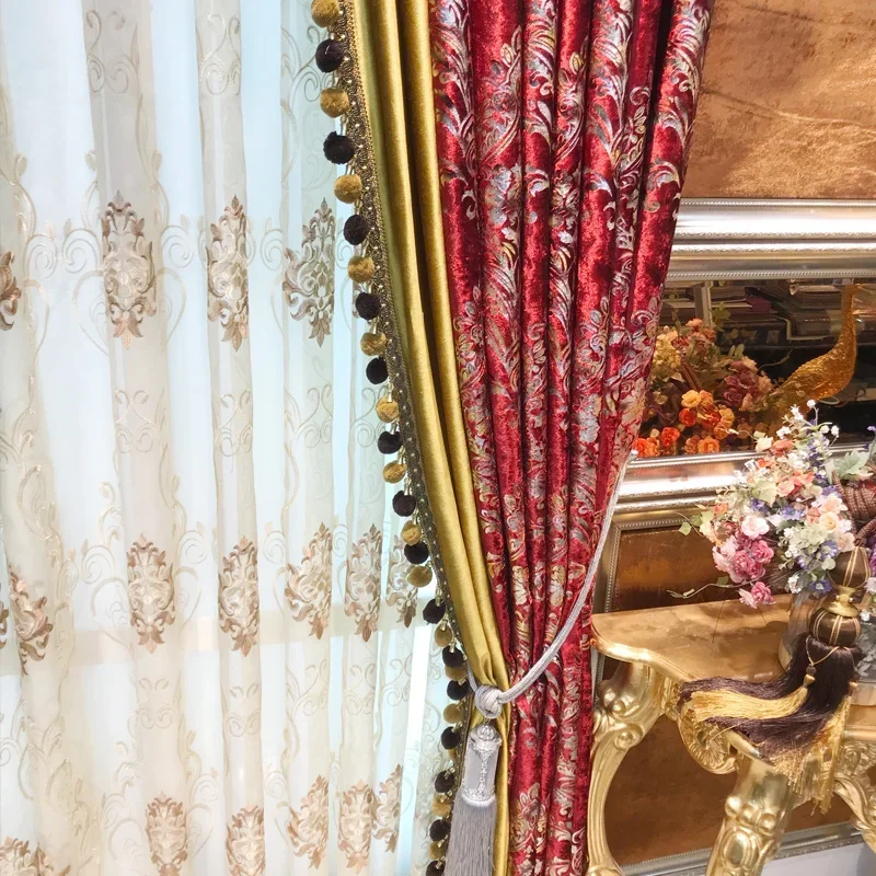 

Custom Size Fashion Luxury European Curtains for Living Room Bedroom Dining Embroidered Tulle Classic Decor