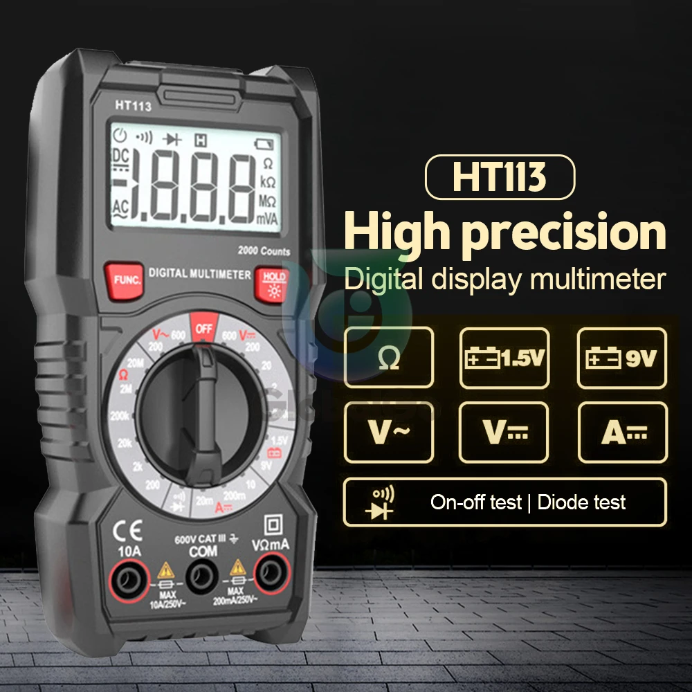 HT113 Digital Multimeter Portable NCV 600V Voltmeter Ammeter Ohm Hz Capacitance Continuity Tester Voltage Indicator