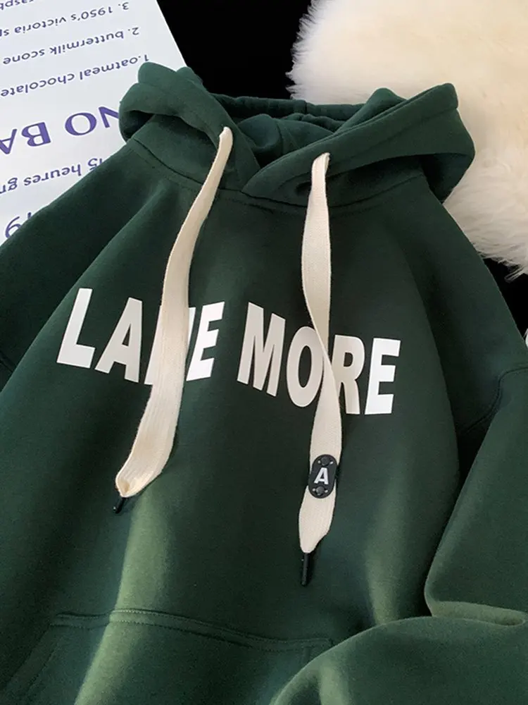 

Мужская утепленная толстовка оверсайз с капюшоном, теплая, осенне-зимняя, модная, в американском ретро-стиле, без застежек