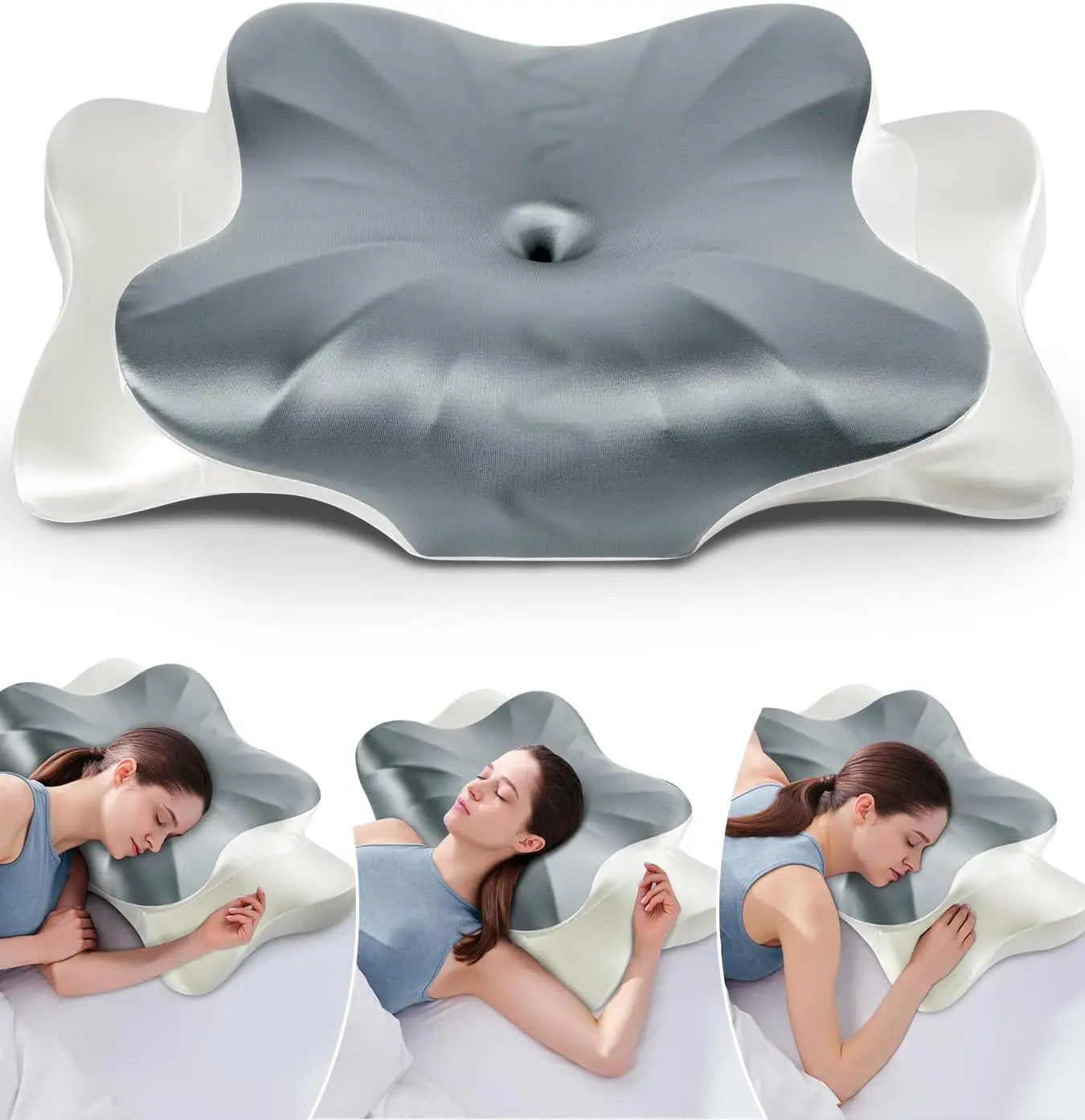 

Cervical Pillow for Neck and Shoulder Pain Relief, Cooling Contour Memory Foam Pillow, Dual-Height Ergonomic Support for Side
