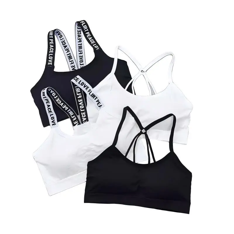 Alphabet English with Chest Strap Beautiful Back Women's Underwear Sports Without Steel Ring Korean Version Strapless Bra