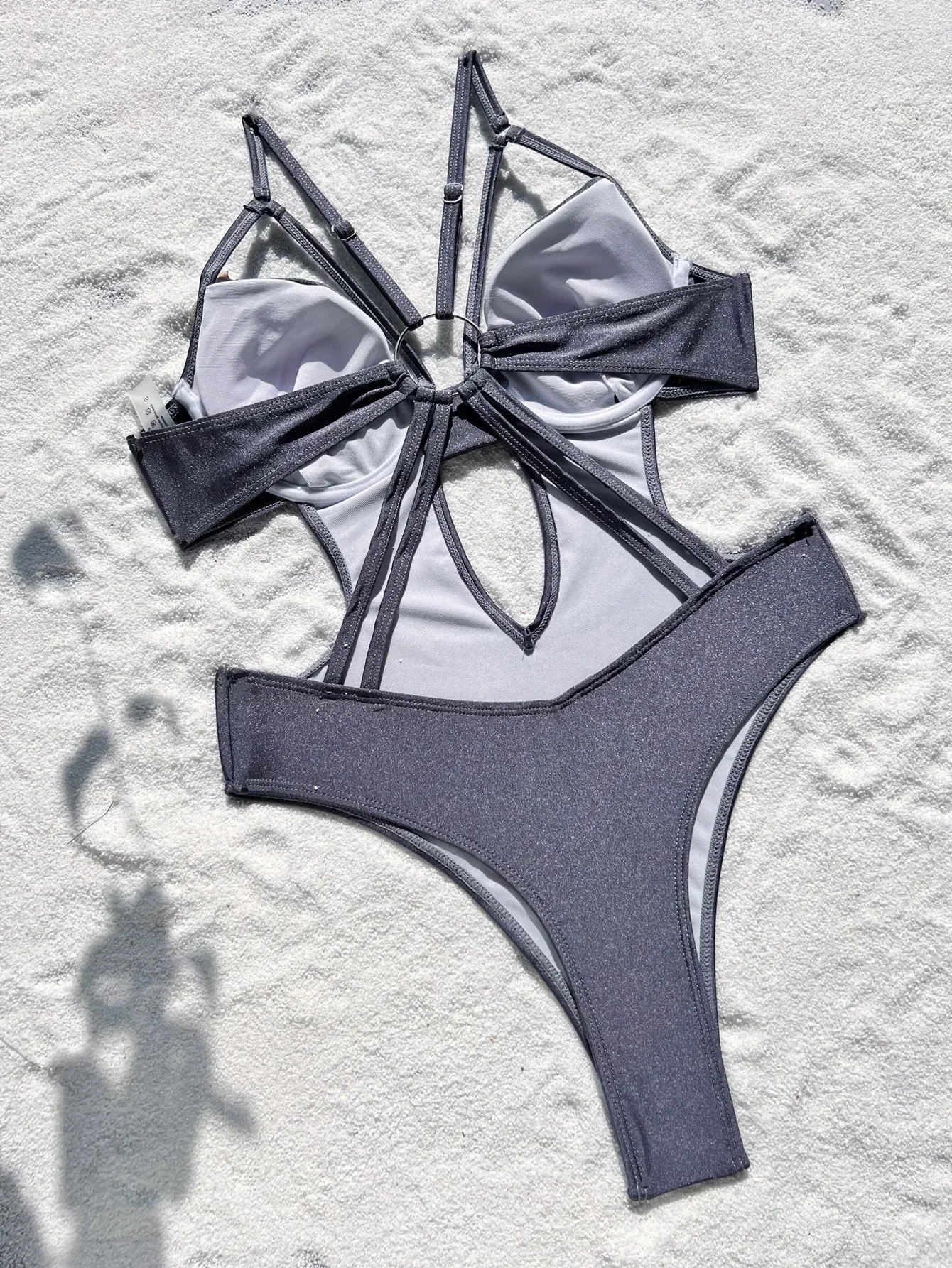 costume da bagno sexy push up glitter grigio senza schienale costume intero con ferretto bikini cavo costumi da bagno body donna costumi da bagno biquini