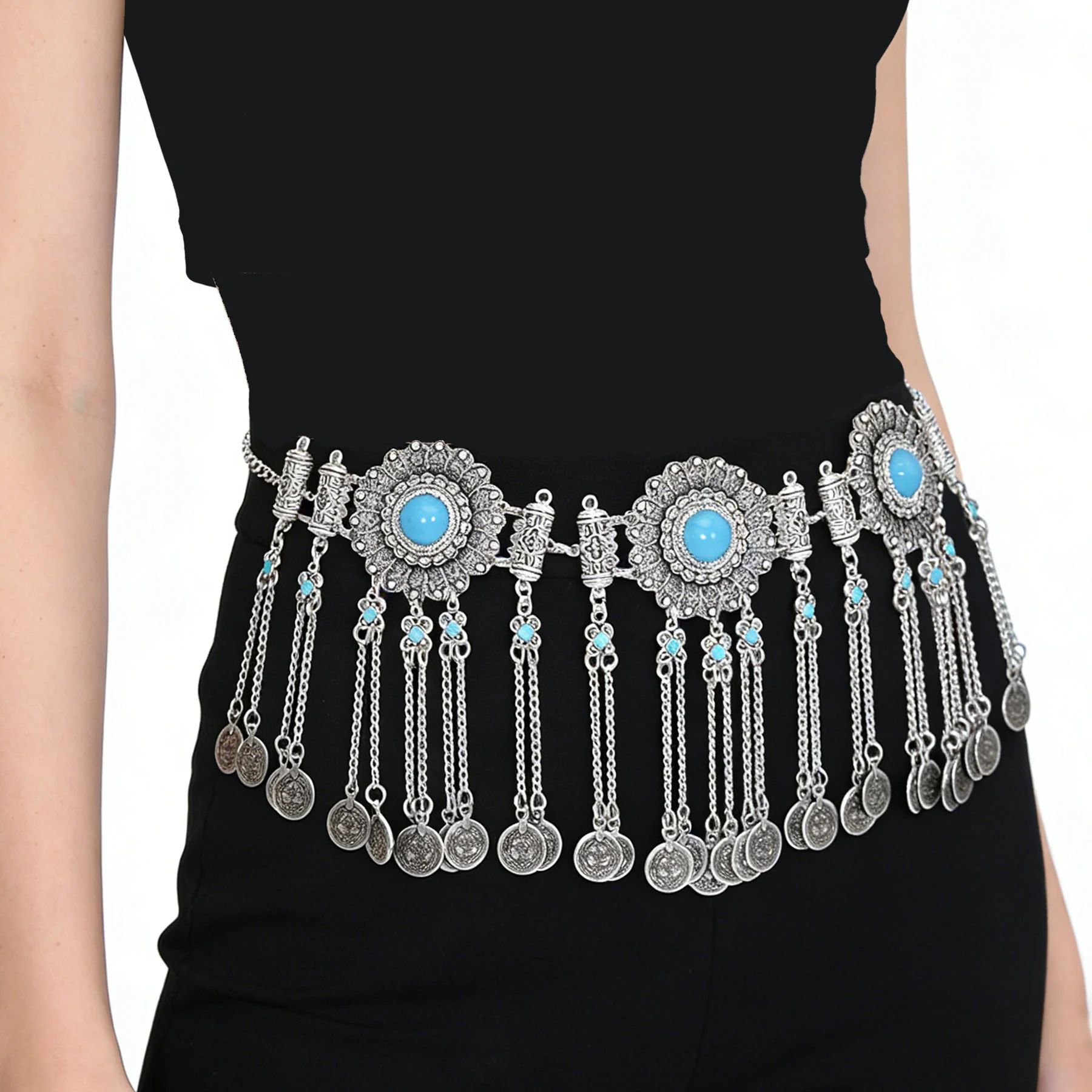 

Этнические винтажные металлические цепочки для талии с гравировкой для женщин, пояс для танцевальных платьев, геометрическая цепочка с монетами и кисточками, индийские украшения для тела, подарок