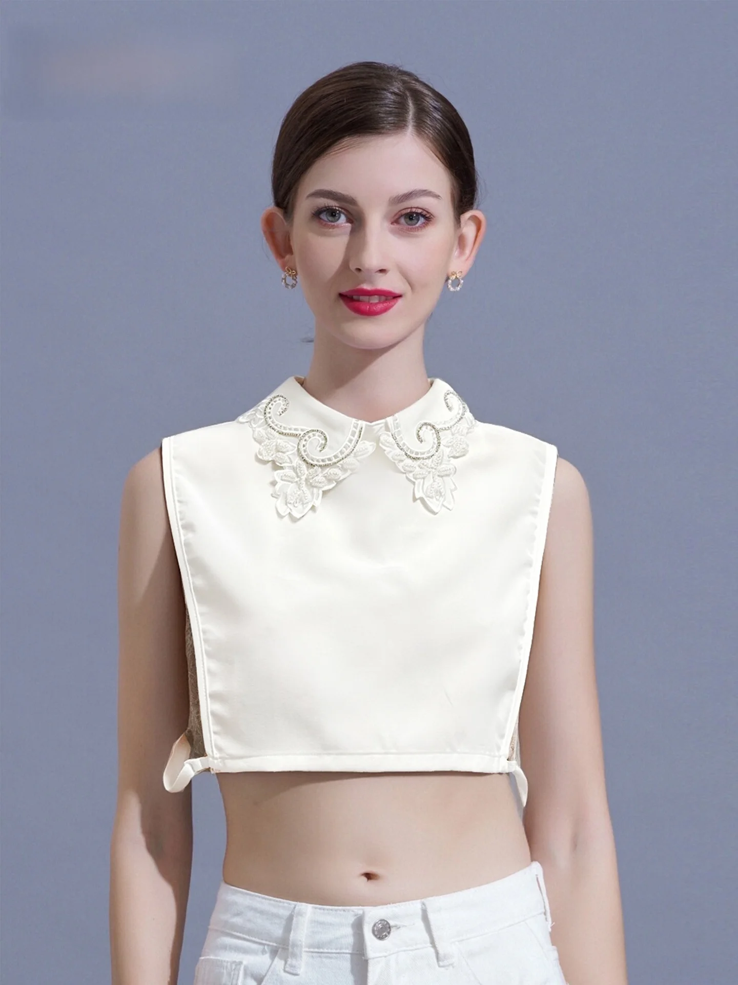 ホワイトビーズ付きフェイクカラー-レディース-多用途ベースレイヤー-セーター用-春夏秋冬-フェイク襟飾り-c