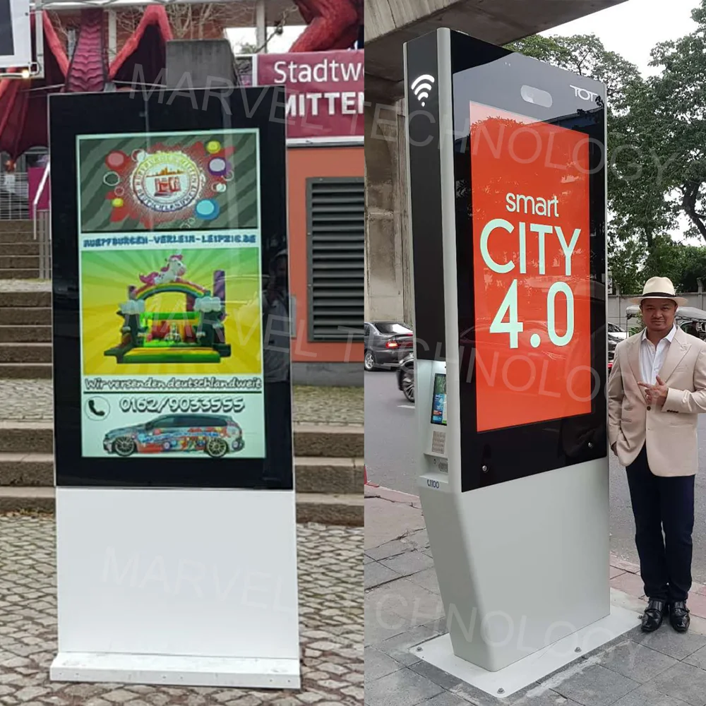 55 65 인치 5000 Nits 고휘도 Lcd 광고 플레이어 스크린 간판 야외 Lcd 토템 터치 디지털 키오스크