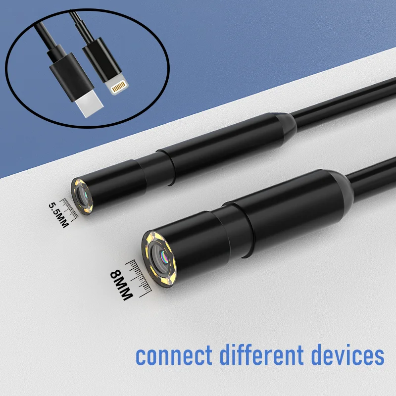 Type-C Probe Video Borescope Camera 5.5mm/8mm Lens Endoscope HD Camera Cable Waterproof LEDs Compatible with IOS/Android