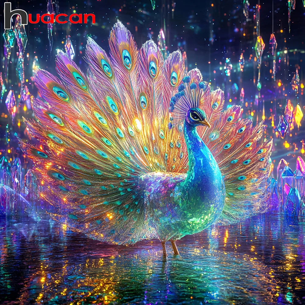 Huacan الطاووس DIY الماس اللوحة الحيوان المطر الماس الفسيفساء جديد 2025 مجموعة كاملة اللوحات الزخرفية
