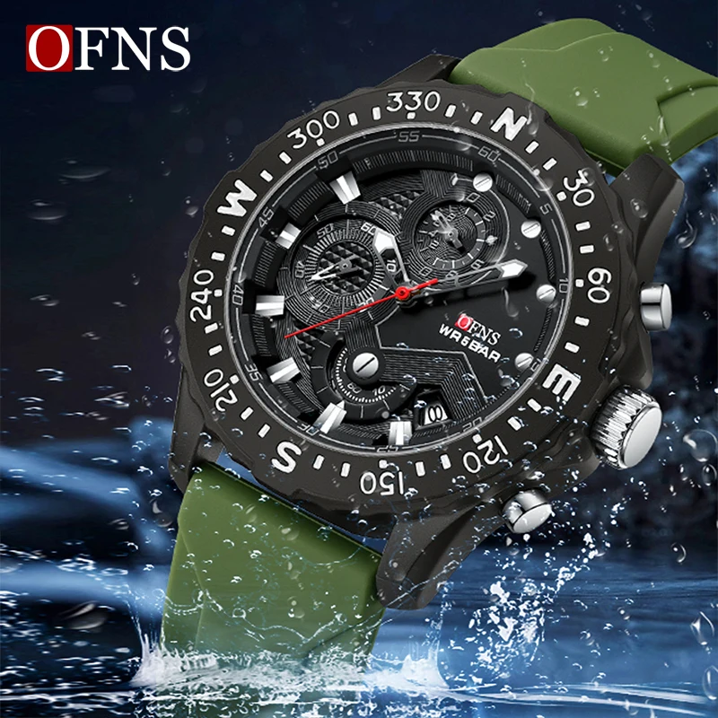 OFNS 1302 Top military Quartz Watch Men Luxury High Quality Silicone Dress Wrist Watch Man Waterproof stopwatch Quartz Watch