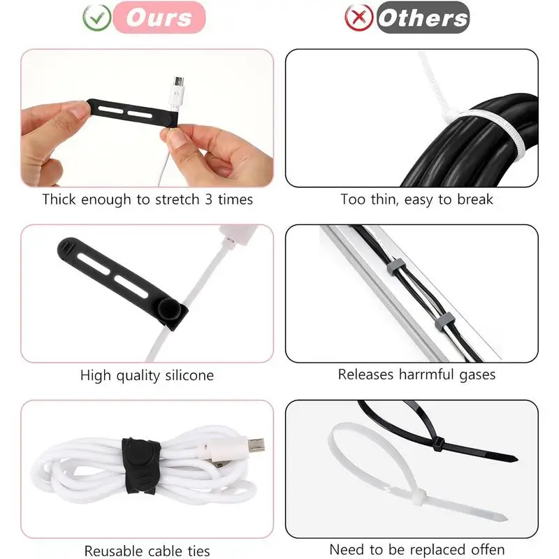 Silicone Cord Ties Charging Cable Organizer Cord Ties Multipurpose Elastic Cord Organizer Adjustable Cable Straps For Charging