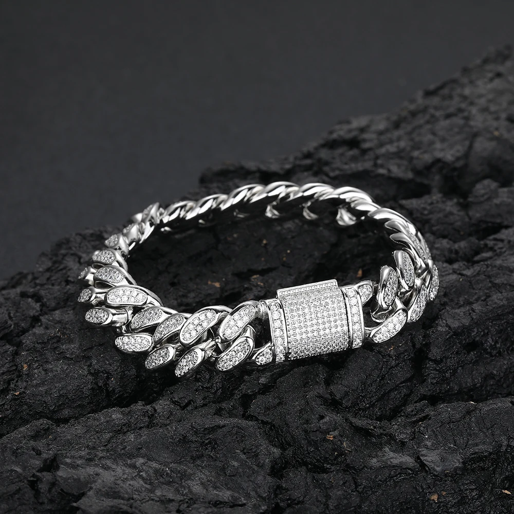 Iced NUOYA Out Two Row Diamond Cuban Chain D Color VVS Moissanite High Quality Custom 925 Silver Cuban Chain Hip Hop Jewelry..