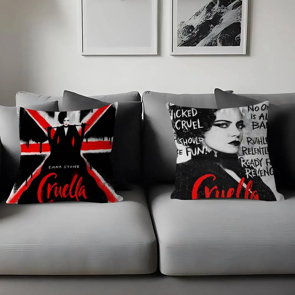 C-CRUELLA EMMA STONE غطاء وسادة فيلم كلاسيكي وسادة للديكور أريكة ديكور المنزل أكياسها