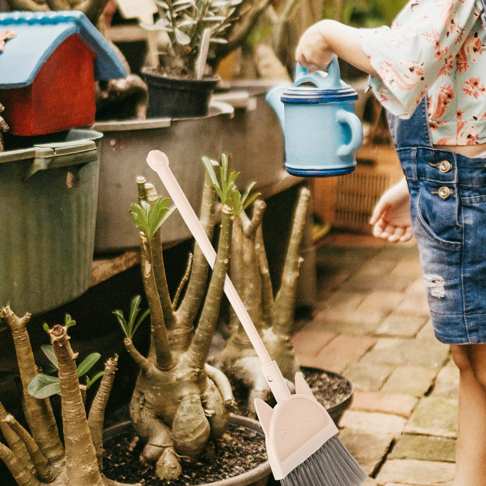 مجموعة الأطفال تصميم القط مكنسة صغيرة للأطفال أداة تنظيف التظاهر اللعب المنزل استخدام مكنسة صغيرة للتنظيف المنزلي الطفل #6