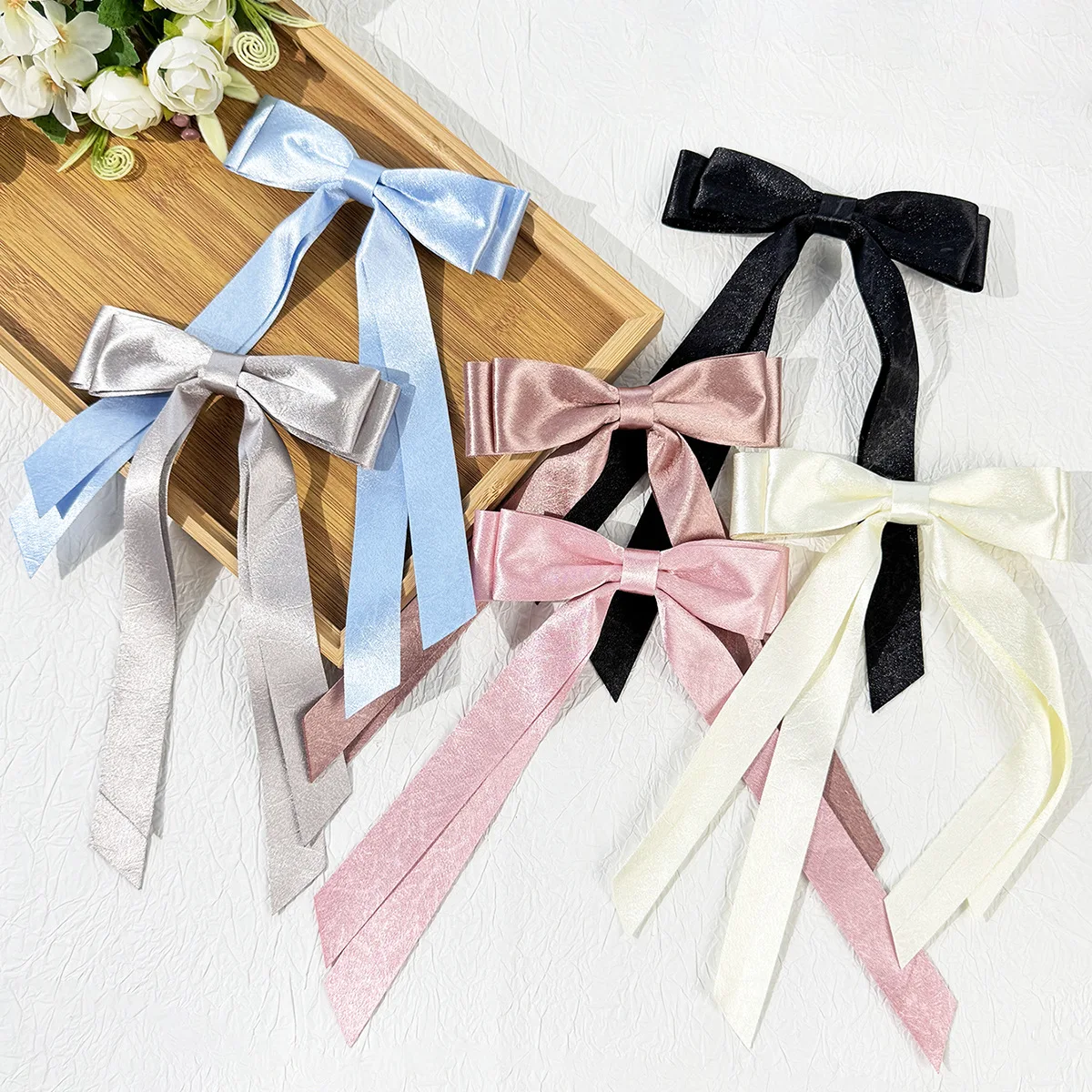 High Quality Solid Satin Double Layer Bow Ribbon Hair Clips for Women Chic Nonslip Sturdy Comfortable Everyday Wear Pack