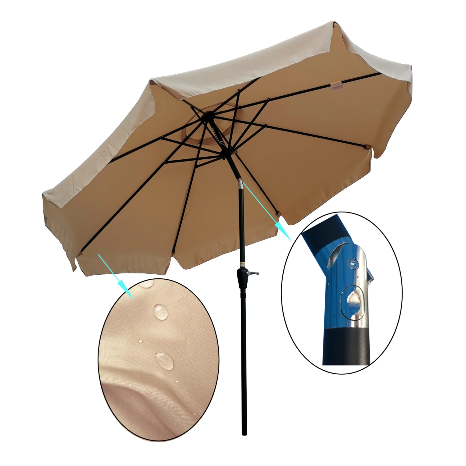 10 ft Patio Umbrella Market Table Round Umbrella Outdoor Garden with Crank and Push Button Tilt for Garden Deck Backyard Pool Sh