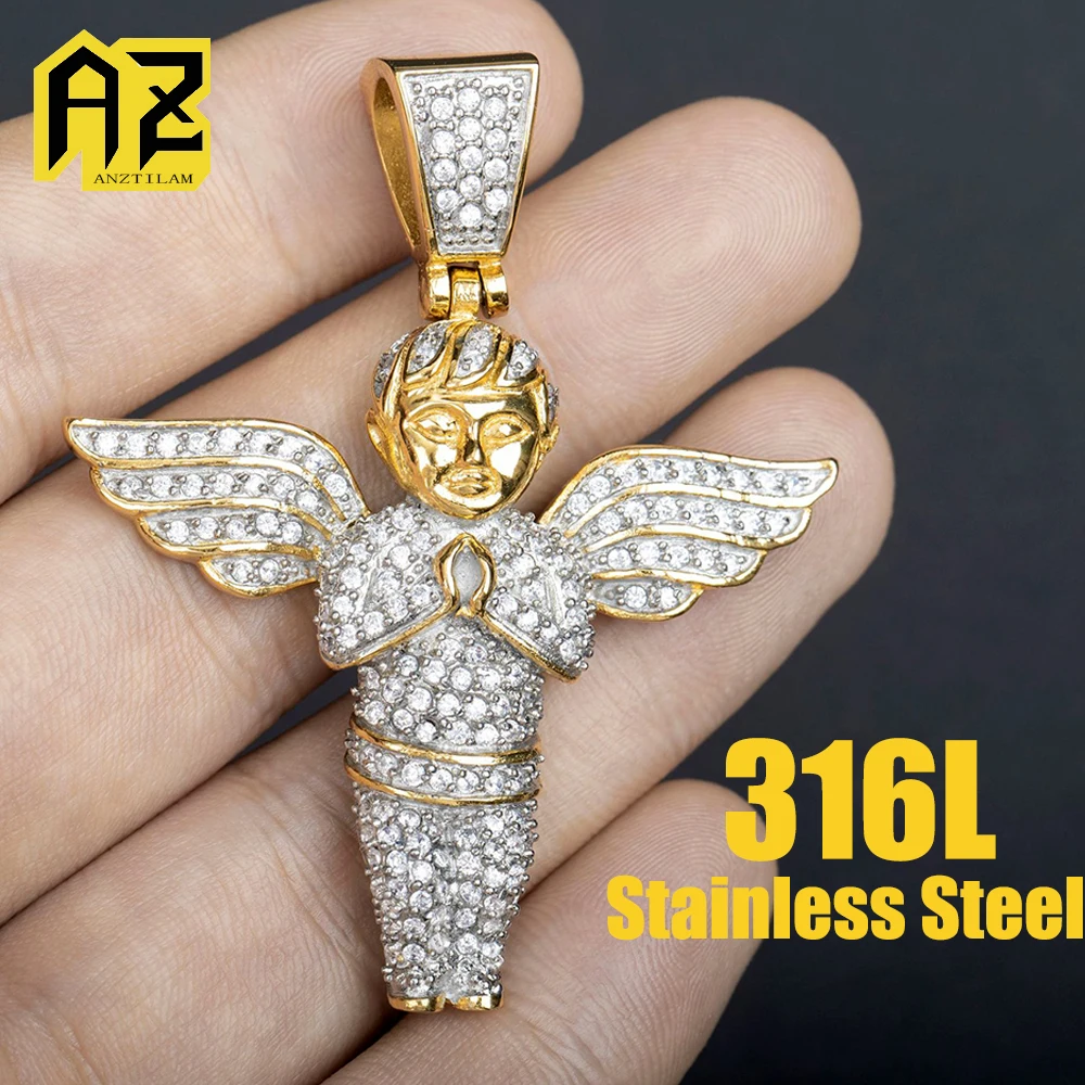 

316L Stainless Steel Cupid Pendant Iced Out Necklace For Women Men Bling Zircon Hip hop Jewelry Free Shipping