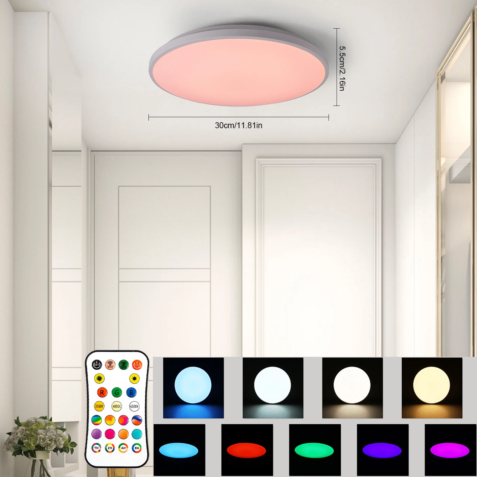Modern Round LED Ceiling Light Fixtures, Acrylic Flush Mount Round Ceiling Light Fixture Temperature & Brightness Dimmable