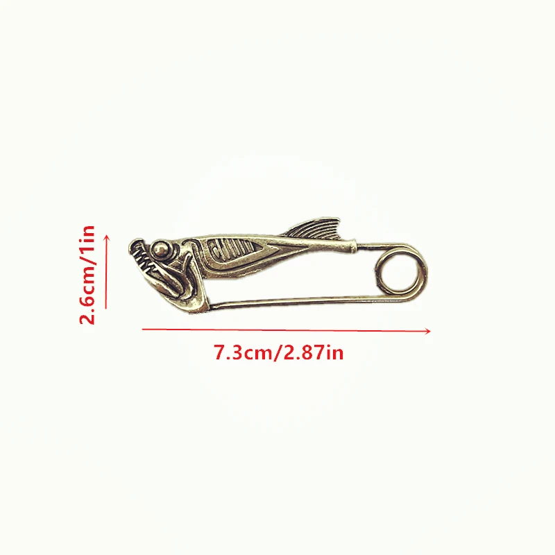 Retro Brass Piranha shape Brooch Fish Head Pin Animal series Pendant Key Chain Bag Hanging Exquisite Handmade Accessories