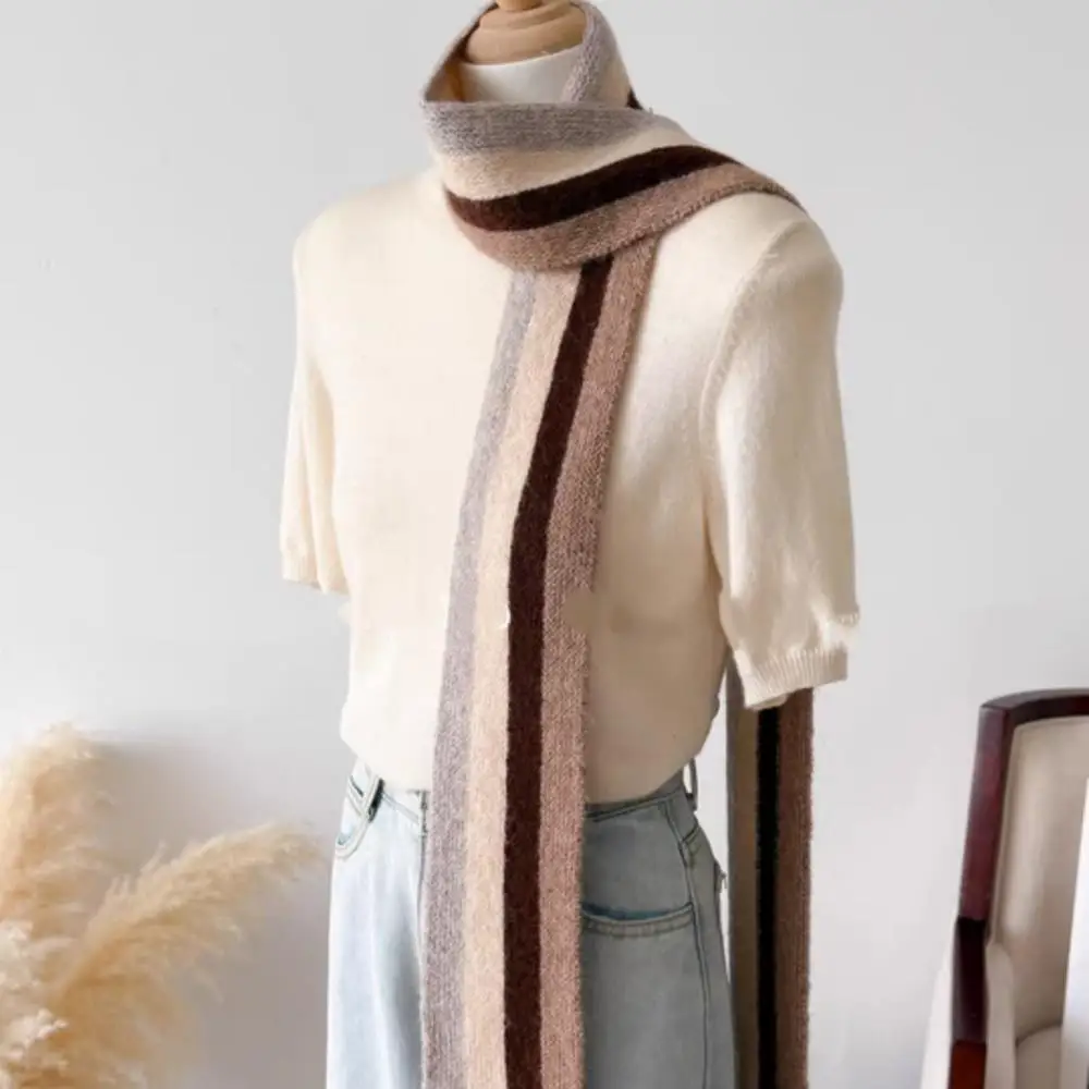 

Female Long Tessel Block Knitted Scarf Women Block Scarf 170cm Rainbow Hairy Tessel Lady Neck Warmer Scarf Couple Scarves