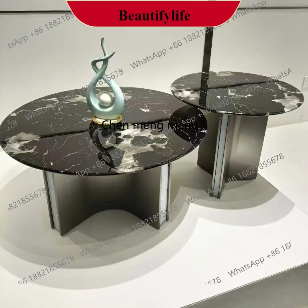 

G153 Minimalist round coffee table natural marble living room modern simple luxury stone tea table light luxury coffee table