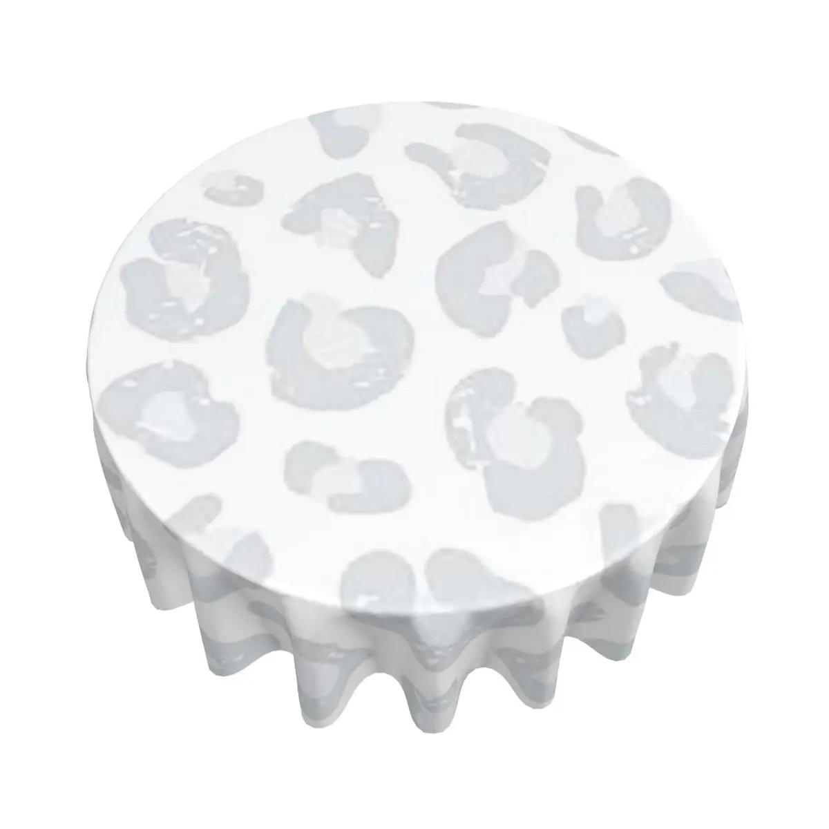 Leopard Print Silver Gray And White Waterproof Round Tablecloth Oilproof Table Cloth for Kitchen Events Dining Table Cover