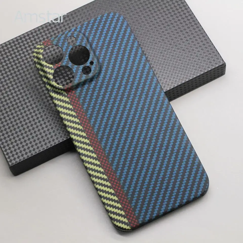 Amstar Tricolor Stripe Carbon Fiber Phone Case for iPhone 14 Pro Max 14 Plus High-quality Aramid Fiber Ultra-thin Cases Cover