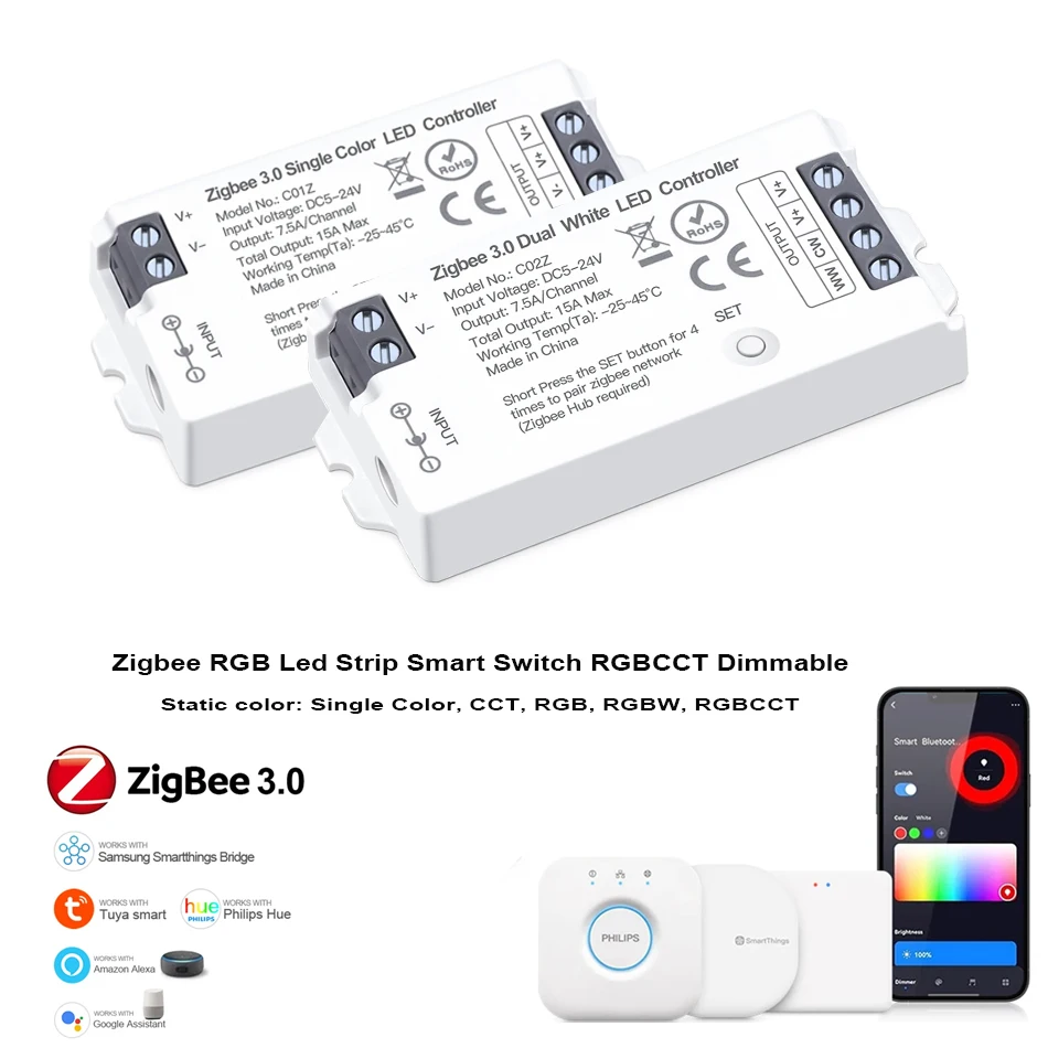 Zigbee 3.0 RGB Led Strip Smart Switch RGBW Dimmable Led Dimmer,COB Light Wifi LED Controller Neon Tape Home Lighting Accessories