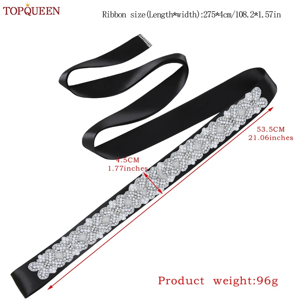 TOPQUEEN – ceinture de mariée S36 en perles de strass faites à la main, large, en diamant, accessoires de mariage pour femmes, robes de demoiselle d'honneur, ceinture de bal