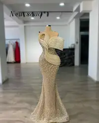 Champagne Sparkle Sequins Long Mermaid Evening Dresses with Crystals 2025 Formal Party Gowns Elegant for Women Vestidos De Gala