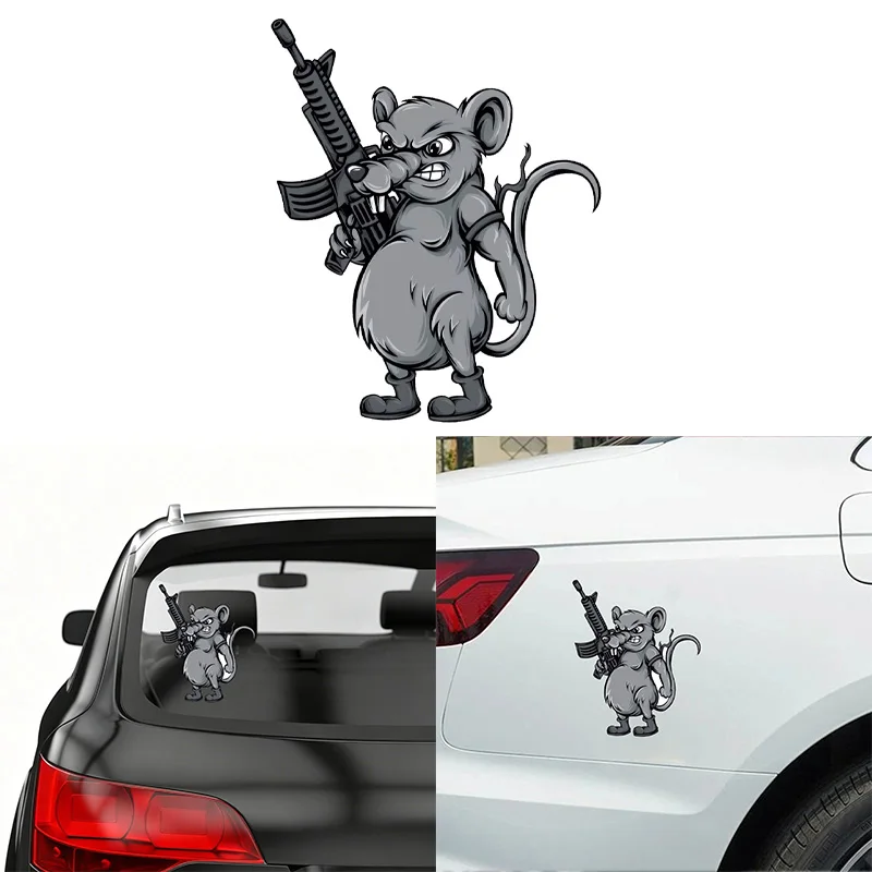 Cartoon Tough Mouse Vinyl Car Sticker,  Warrior Rat Graphic Decal  for Car Window Motorcycle Helmet Laptop DIY Exterior Decor
