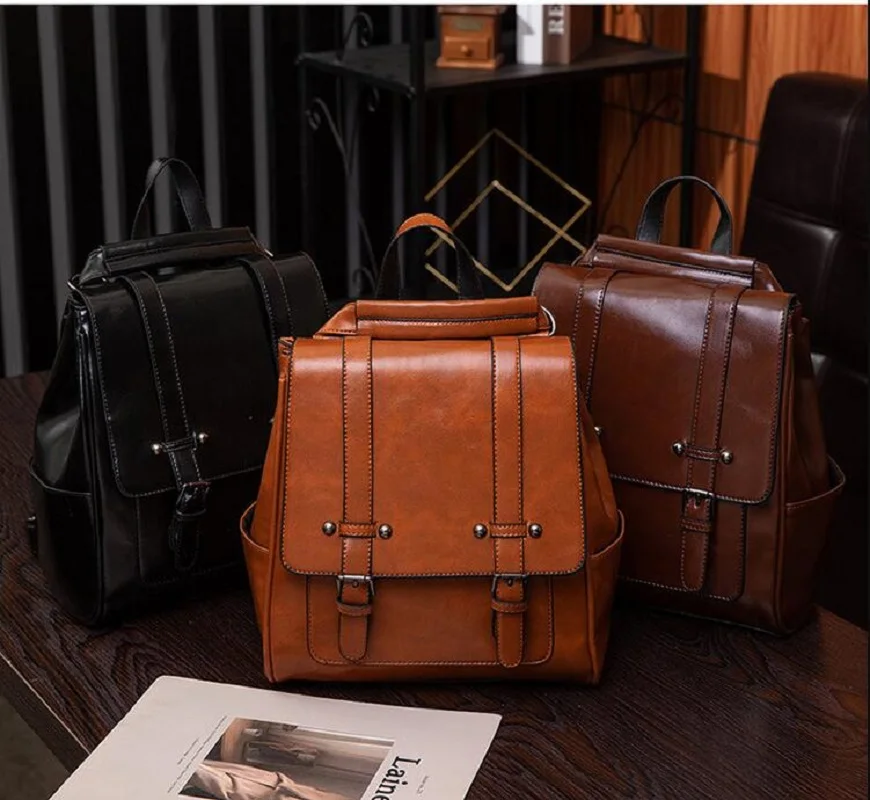 

New Korean Classical Pu Leather Backpack Women's Fashion Casual Small Shoulder Bags Totes Vintage Preppy Style School Bag