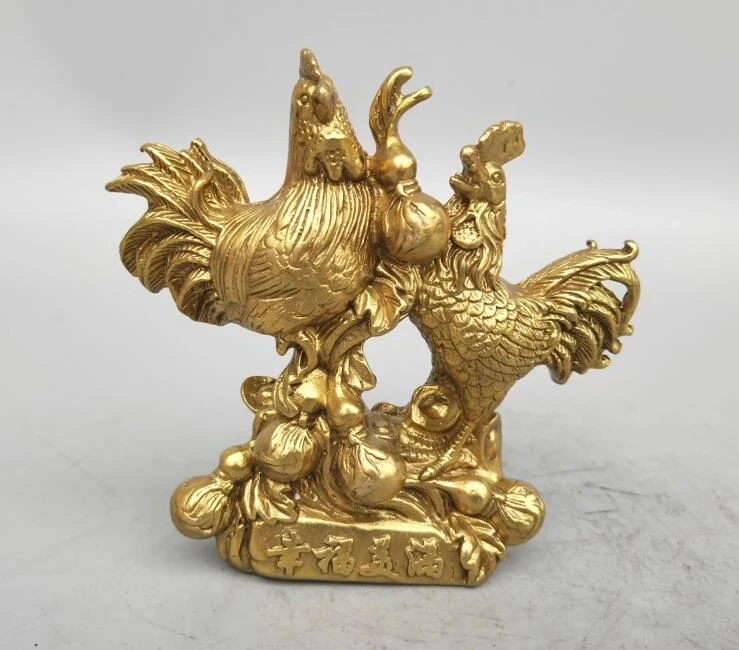 China seiko carving Pure brass Two chickens small statue