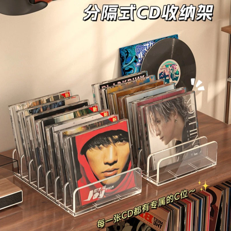 Acrylic Divided Desktop Display Rack, Storage Holder for CD, DVD, Vinyl Records, Albums, Disc Collection Organizer