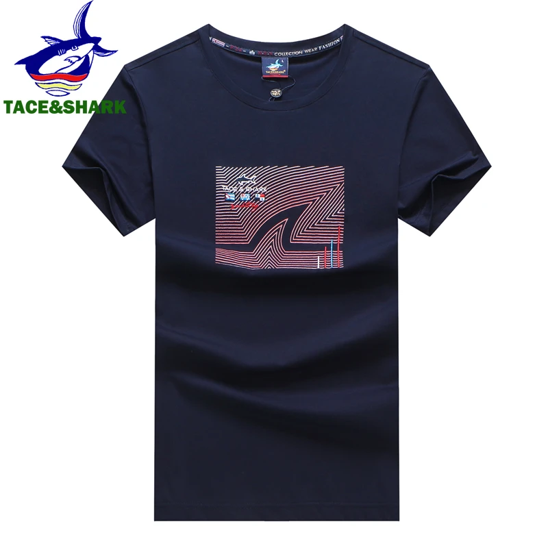 TACE&SHARK 2022 Summer Shark Print T Shirt Fashion T-shirts Clothing Mens Casual Solid Color Slim Fit Business Tshirts