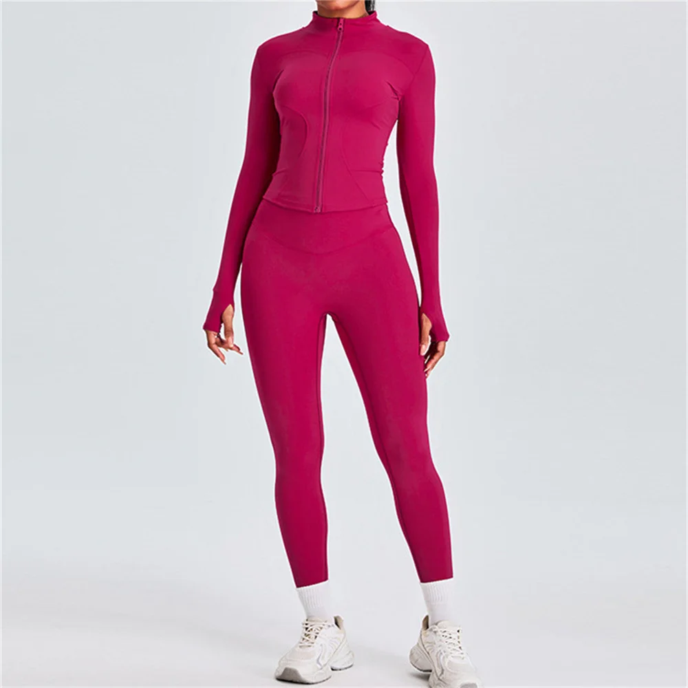 1/2PCS Yoga Set Women Clothes Workout Set Sportswear Gym Clothing Fitness Long Sleeve Crop Top High Waist Leggings Sports Suits