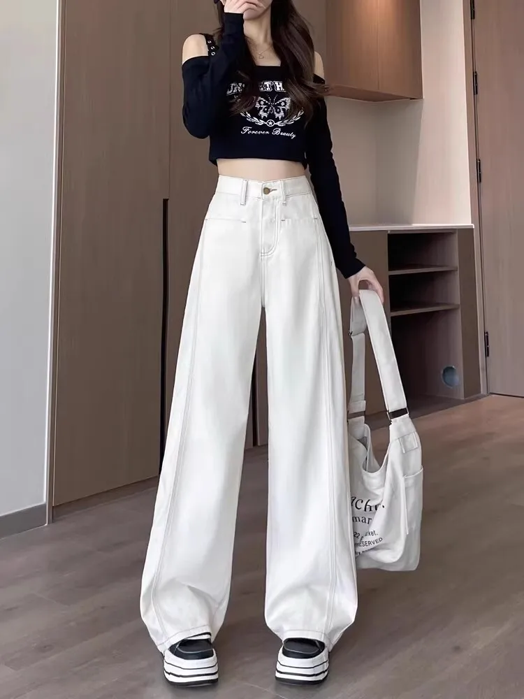 Womens Jeans Blue High Waist Baggy Casual Vintage Design Sense Straight Y2K Pants Street American Wide Leg Denim Trouser