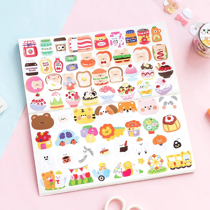 MOHAMM-Cinta adhesiva de dibujos animados para manualidades, 1 rollo de cinta adhesiva colorida Kawaii para álbum de recortes decorativo, diario,