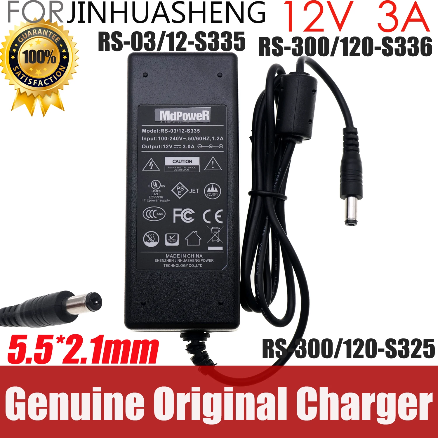 

Genuine JINHUASHENG 12V 3A RS-300/120-S336 RS-300/120-S325 RS-03/12-S335 AC Adapter Charger Power Supply 5.5*2.1mm Original