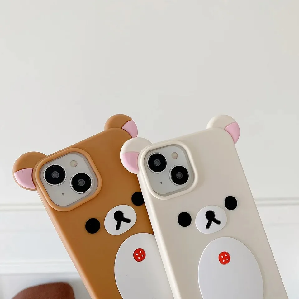 Funda de silicona suave con dibujo 3D de Rilakkuma para iPhone 11 12 13 14 15 16 Pro Max 3