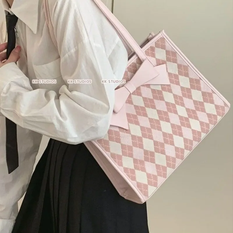 

JIAERDI Sweet Bow Quilted Shoulder Bag Women Girls Summer 2025 New Trendy Tote Purse Ladies Spacious Student Class Underarm Bag