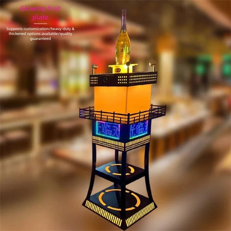 

Bar Night Luminous Fruit Plate, Rechargeable Top Rotating Double-Layer Fruit Rack,Creative Fruit Display Tray for Bars Parties