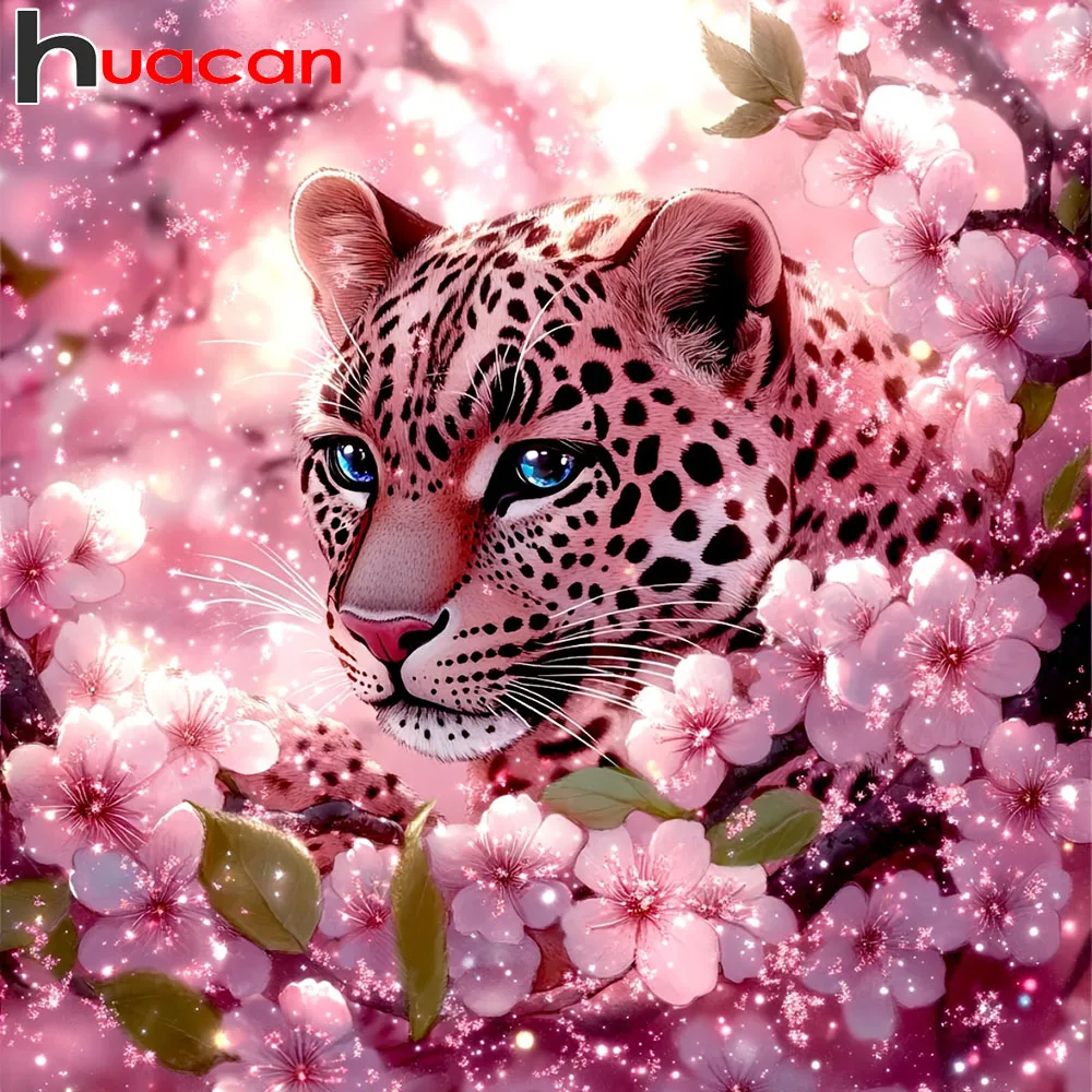 Huacan Vollquadratische und runde Diamantmalerei Leopard Pflaumenblüte Diamantstickerei Tier Blume Neue Kollektion Heimdekoration