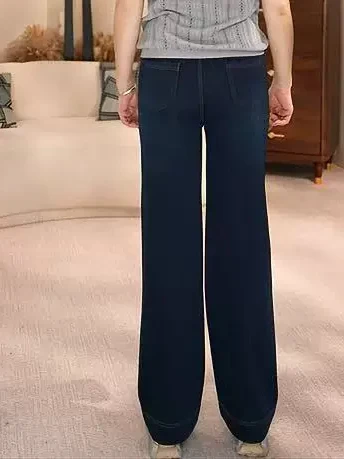 Washed Denim High Waist Loose Fit Straight Leg Jeans for Women New Tied Waist Elastic Belt Autumn New Arrival Elderly Size plus
