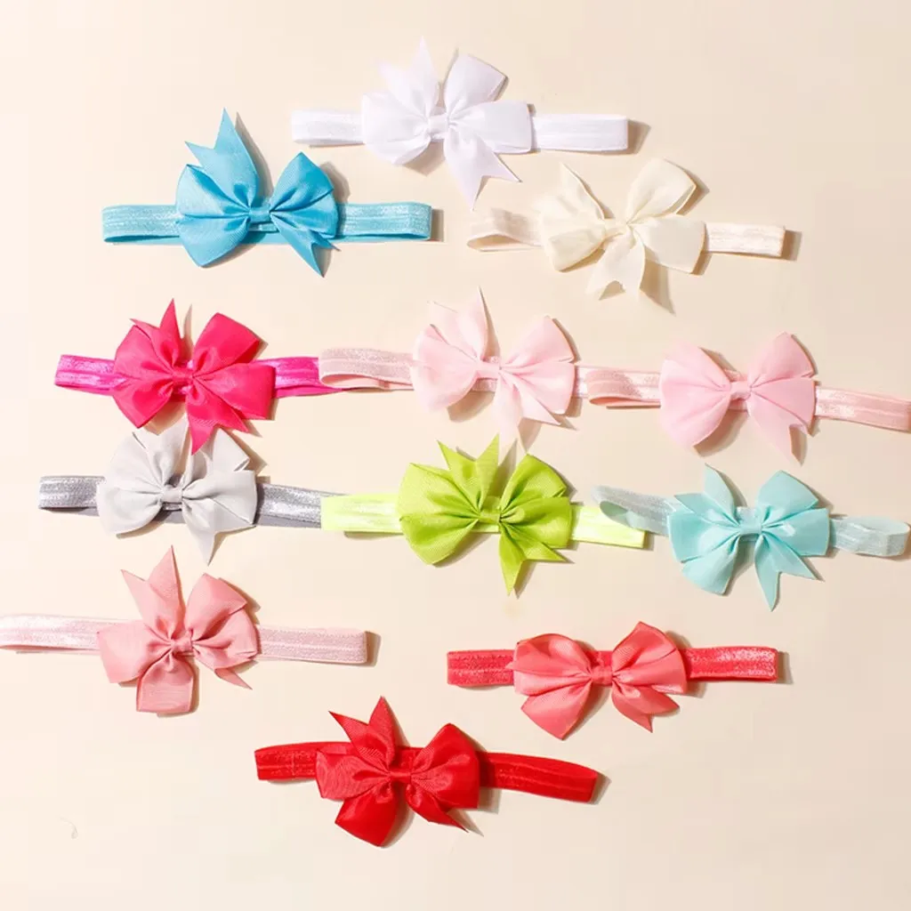 

12pcs European and American Style Solid Color V-Shaped Satin Bow Headband Swallowtail Design Baby Headwear