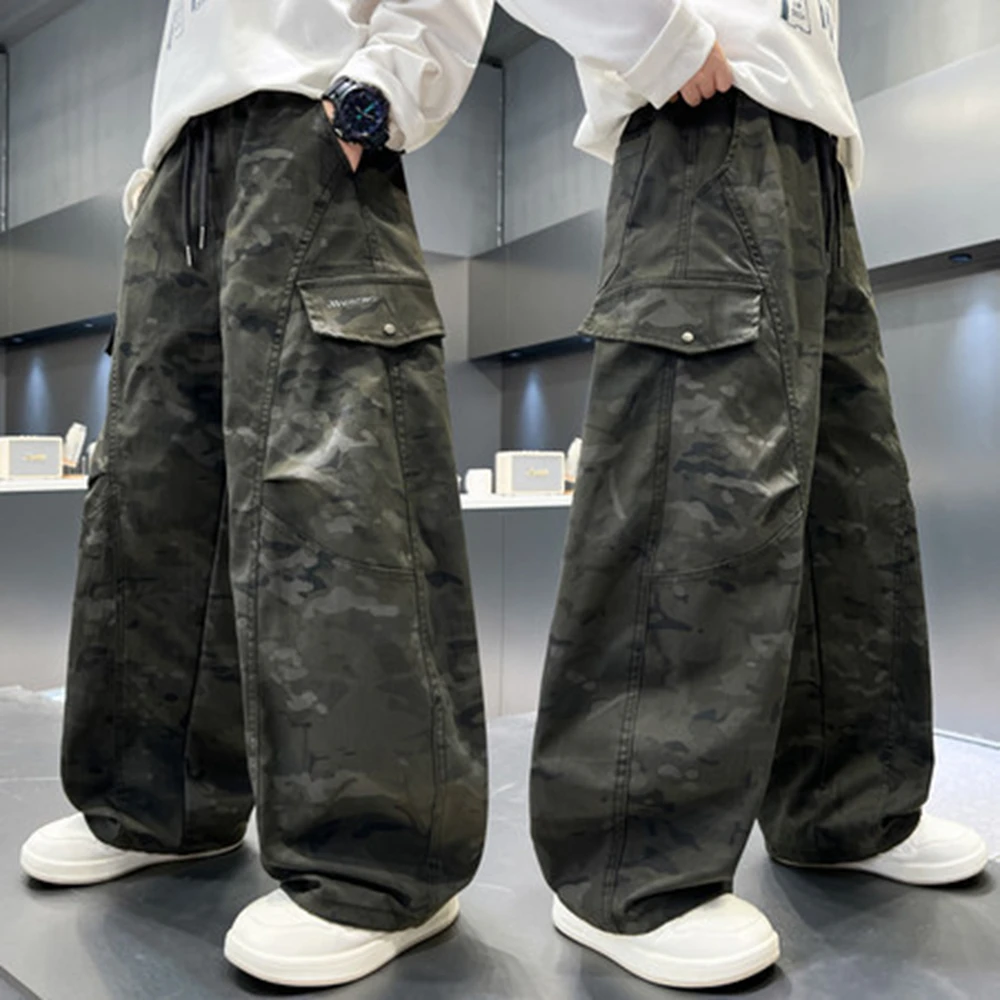 New Spring Autumn Children Casual Camouflage Cargo Pants Kids Boy Outdoor Sports Camo Trousers with Pocket 5 6 8 9 10 12 13 14 Y